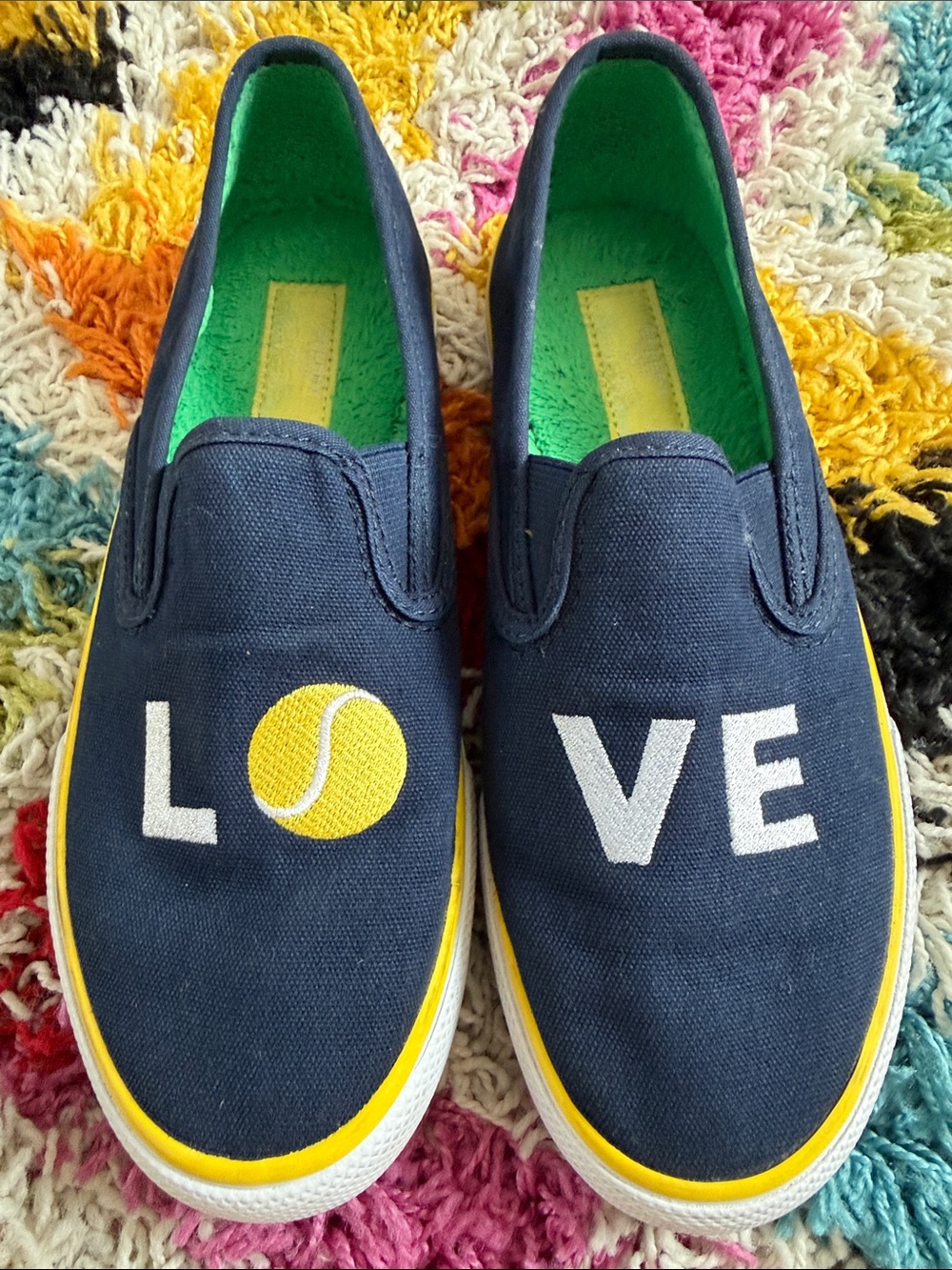 Sperry + Brooks Brothers Navy Blue Slip-On Sneakers with Yellow Tennis Accent
